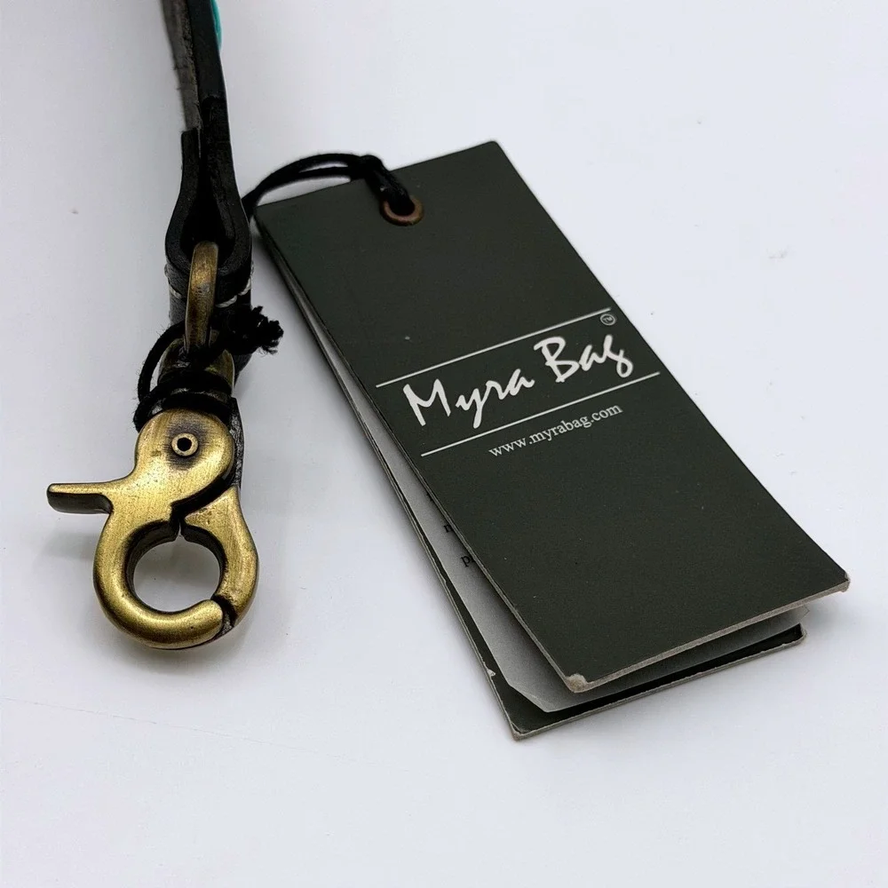 Myra Bag Floral Tooled Leather Handbag/Purse Strap Turquoise Whipstitch Black - Picture 7 of 8